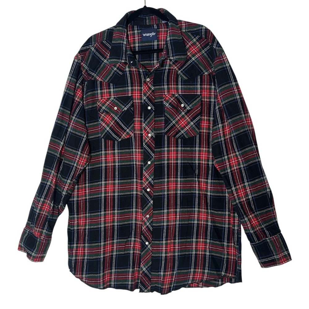 Wrangler Flannel Shirt Men's 2XT Western Pearl Snap Plaid Cowboy Ranch Rodeo